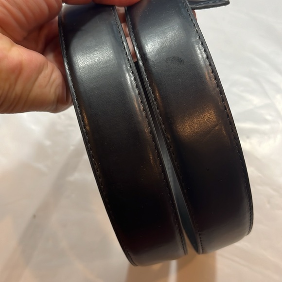 BLACK LEATHER PLAIN Belt 37-41” DNL6664 brushed silver square buckle career men - Picture 6 of 8